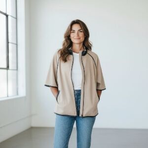 Joseph Ribkoff Beige Jacket with Black Collar